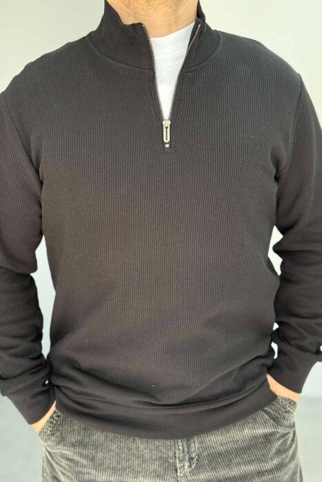 ZIPPER NECK ONE COLOR MEN SWEATSHIRT BLACK/ E ZEZE - 1