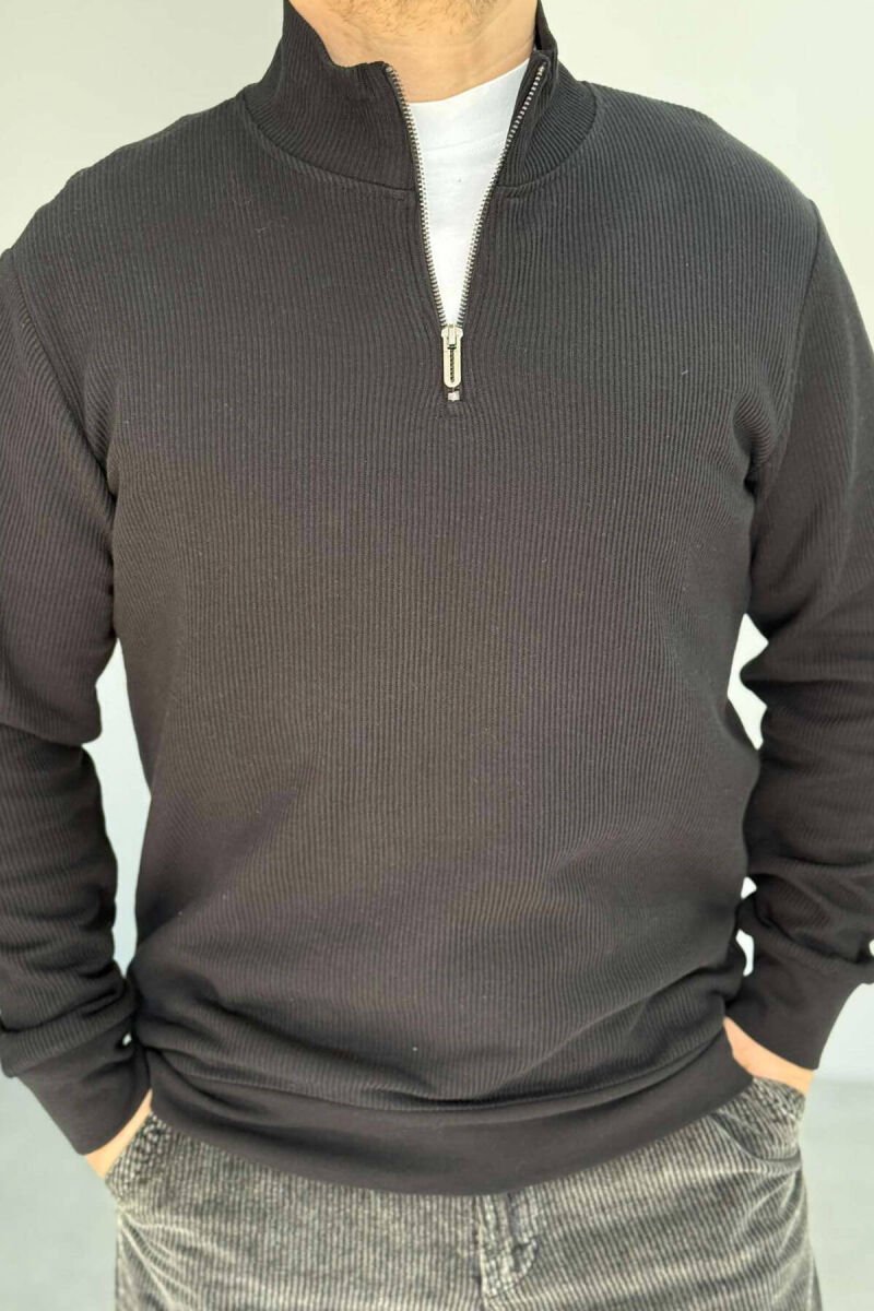 ZIPPER NECK ONE COLOR MEN SWEATSHIRT BLACK/ E ZEZE - 1