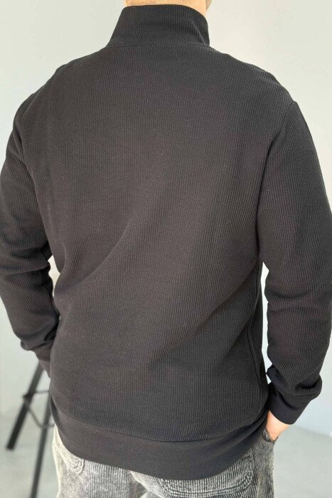 ZIPPER NECK ONE COLOR MEN SWEATSHIRT BLACK/ E ZEZE - 3