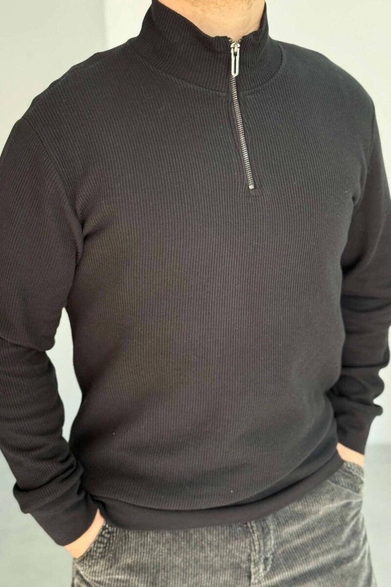 ZIPPER NECK ONE COLOR MEN SWEATSHIRT BLACK/ E ZEZE - 4