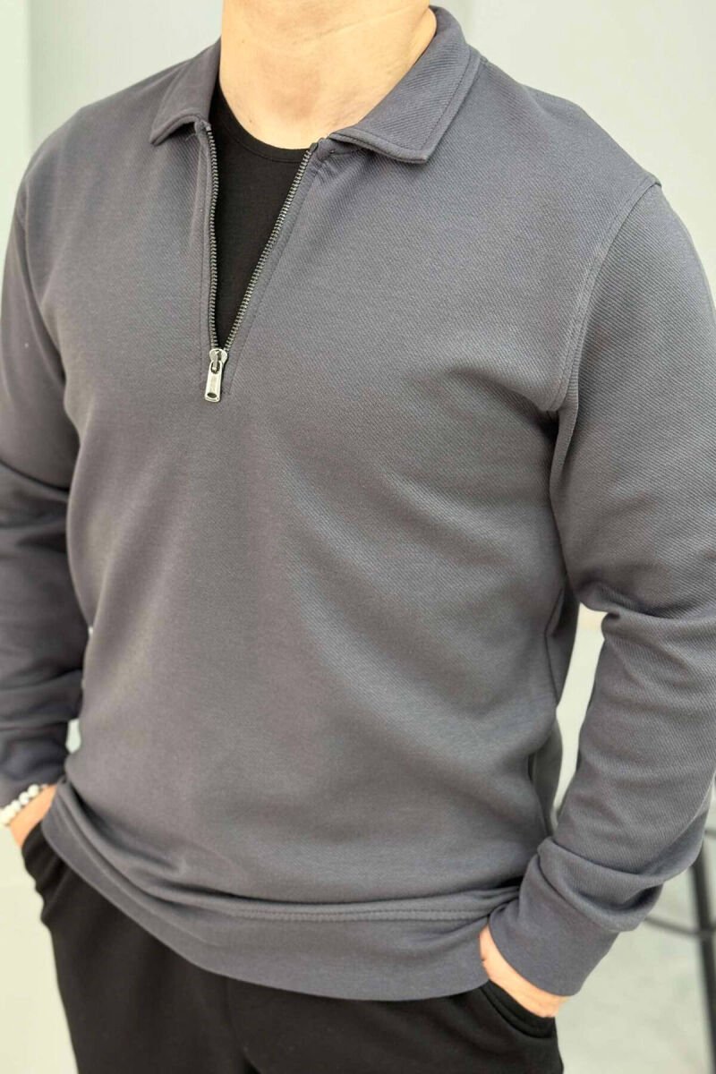 ZIPPER ONE COLOR MEN SWEATSHIRT GREY/GRI - 2