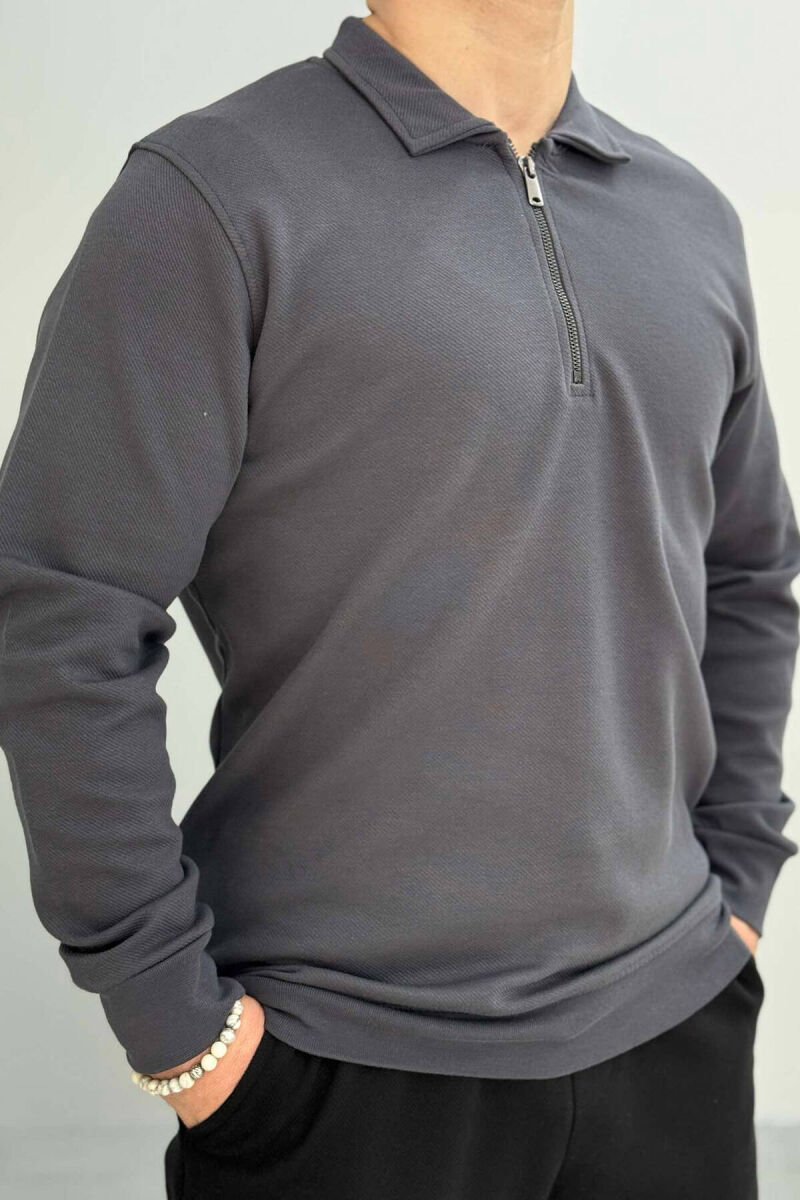 ZIPPER ONE COLOR MEN SWEATSHIRT GREY/GRI - 4