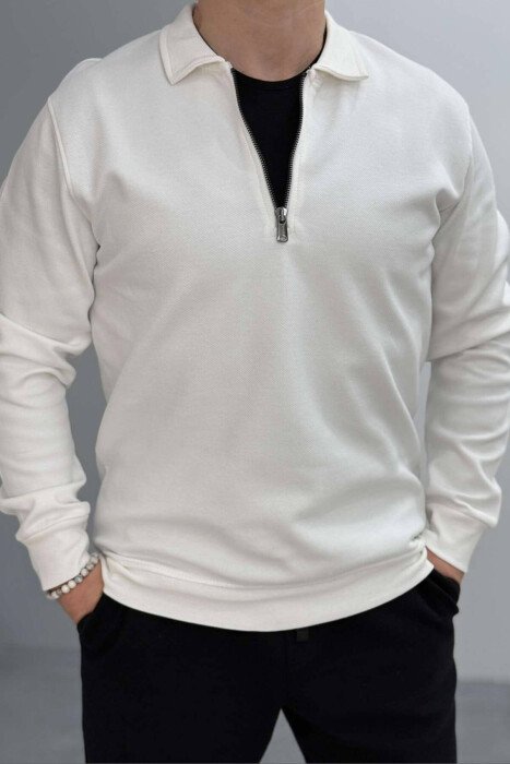 ZIPPER ONE COLOR MEN SWEATSHIRT WHITE-E BARDHE 
