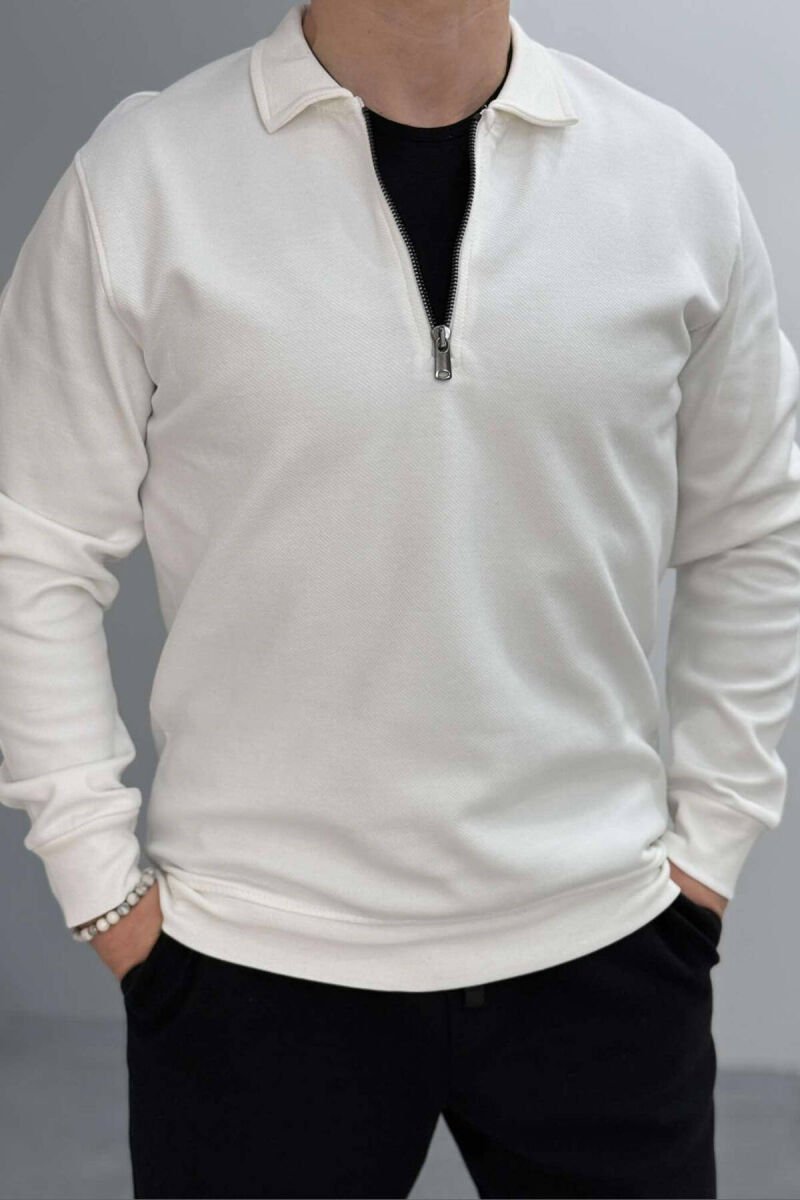 ZIPPER ONE COLOR MEN SWEATSHIRT WHITE-E BARDHE - 1