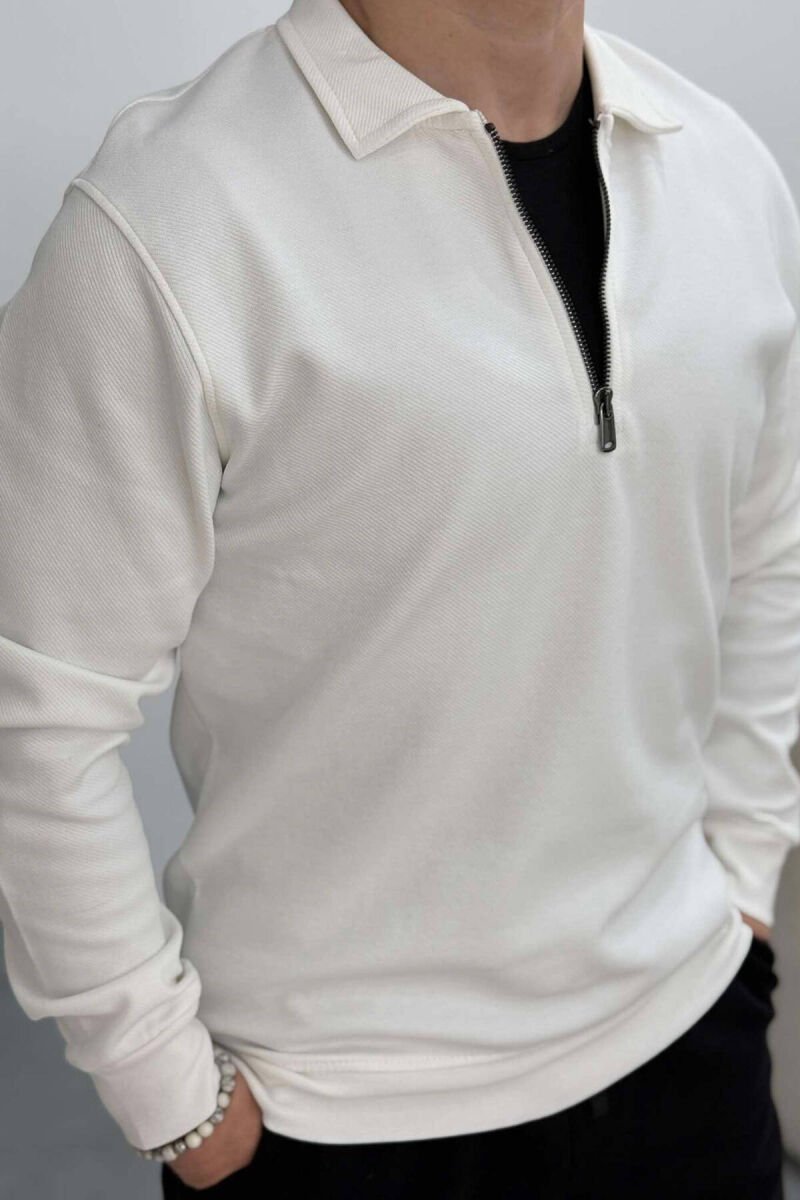 ZIPPER ONE COLOR MEN SWEATSHIRT WHITE-E BARDHE - 3