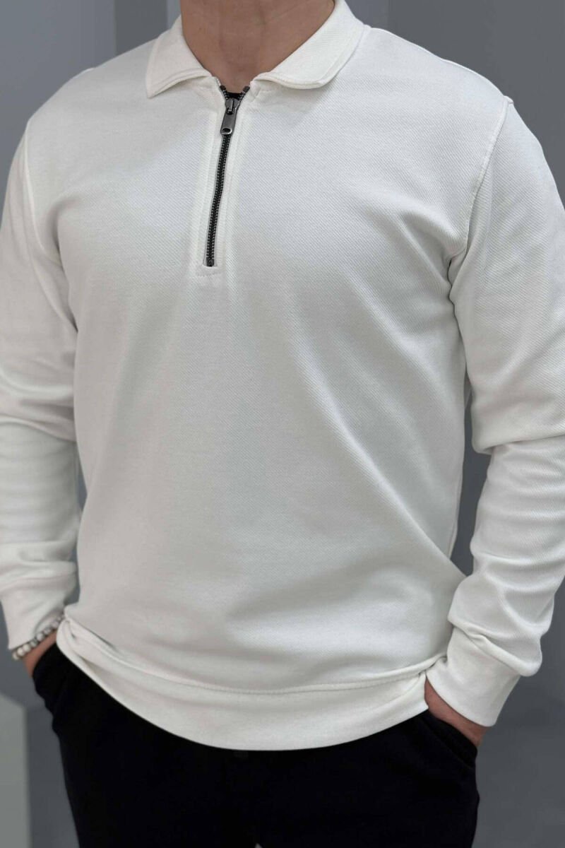 ZIPPER ONE COLOR MEN SWEATSHIRT WHITE-E BARDHE - 4