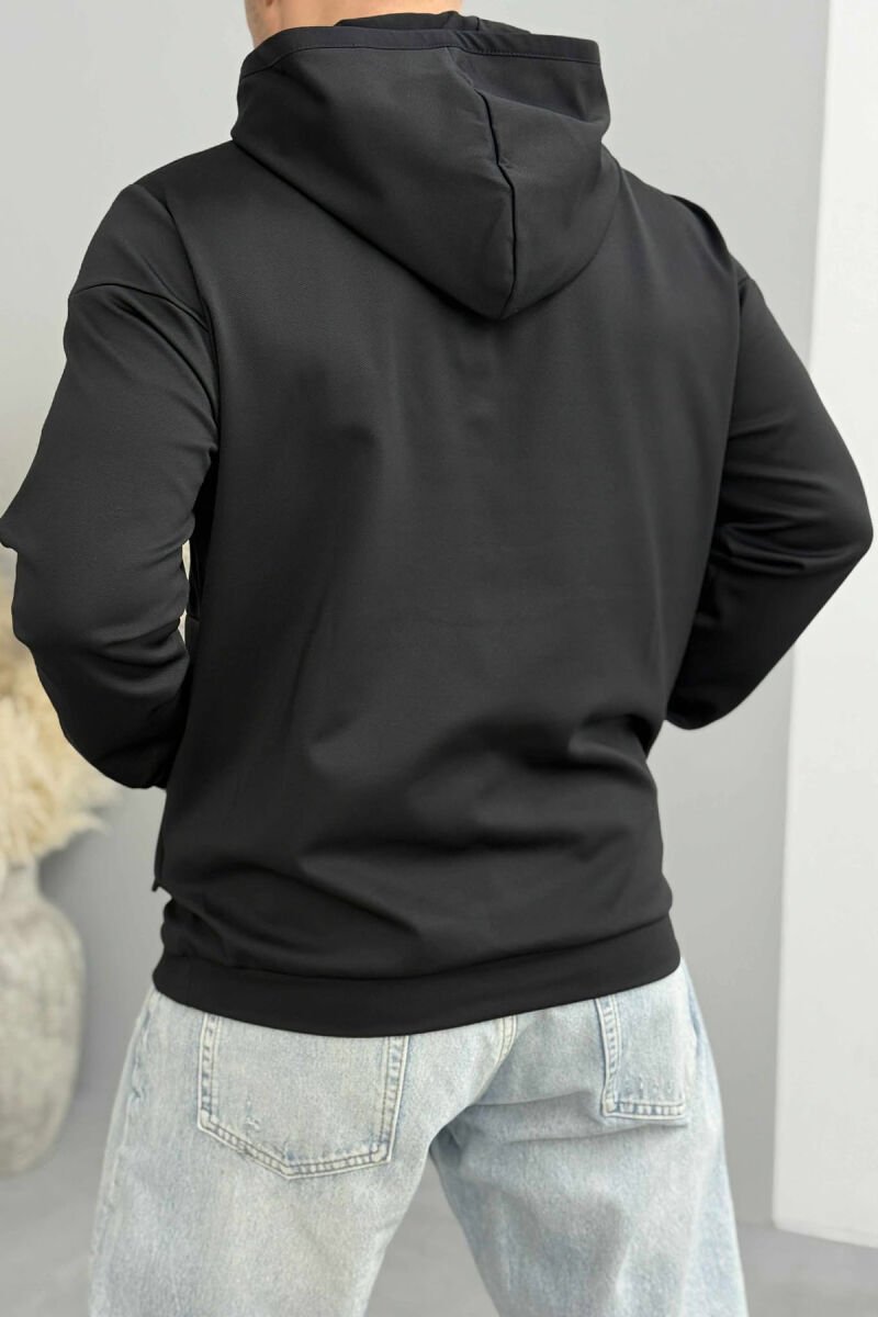 ZIPPER NECK ONE COLOR MEN HOODIE BLACK/ E ZEZE - 3