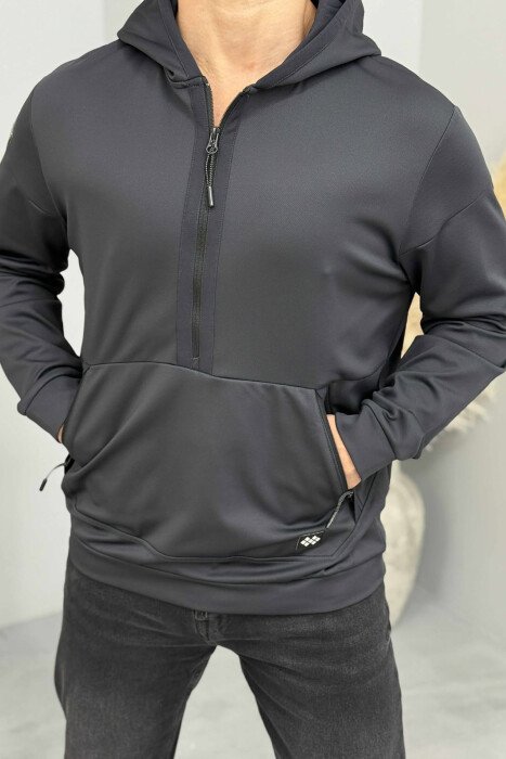 HOODIE NJËNGJYRËSHE ME JAKË ME ZINXHIR PËR MESHKUJ NË NGJYRËN GRI TË ERRËT - KLAUDIO FASHION
