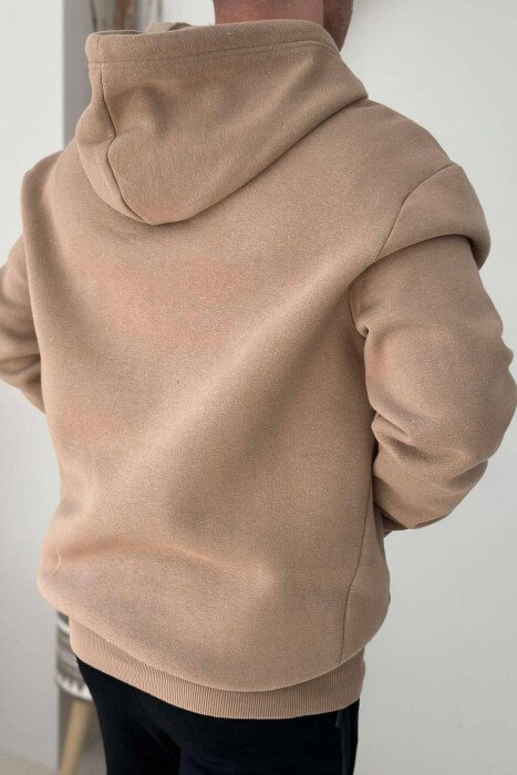 ZIPPER NECK ONE COLOR MEN HOODIE LIGHT BROWN/KAZB - 2