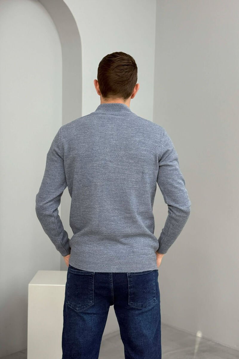 ZIPPER NECK ONE COLOR MEN SWEATER LIGHTBLUE/BZ - 2