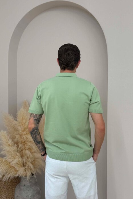 ZIPPER NECK ONE COLOR MEN T-SHIRT MINT/MENTE - 4