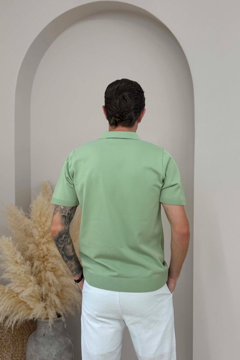 ZIPPER NECK ONE COLOR MEN T-SHIRT MINT/MENTE - 4