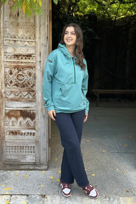 HOODIE NJËNGJYRËSHE ME JAKË ME ZINXHIR PËR FEMRA NË NGJYRË GURKALI 