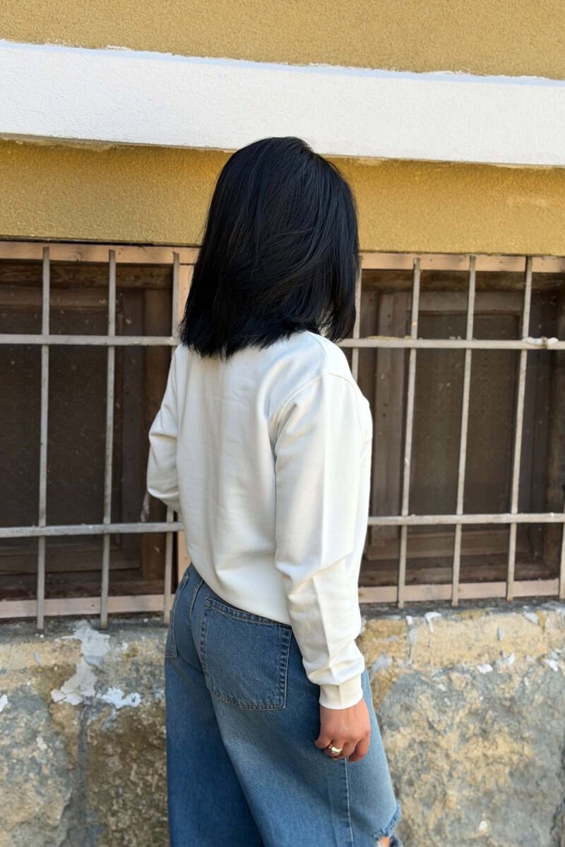 ZIPPER NECK ONE COLOR WOMEN SWEATSHIRT WHITE-E BARDHE - 3