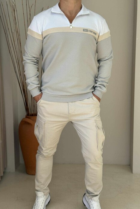 ZIPPER NECK SIMPLE MEN SWEATSHIRT GREY/GRI 