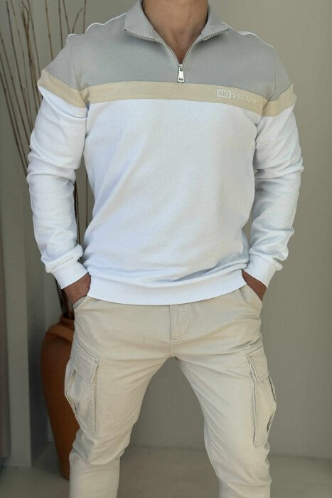 ZIPPER NECK SIMPLE MEN SWEATSHIRT WHITE-E BARDHE - 3