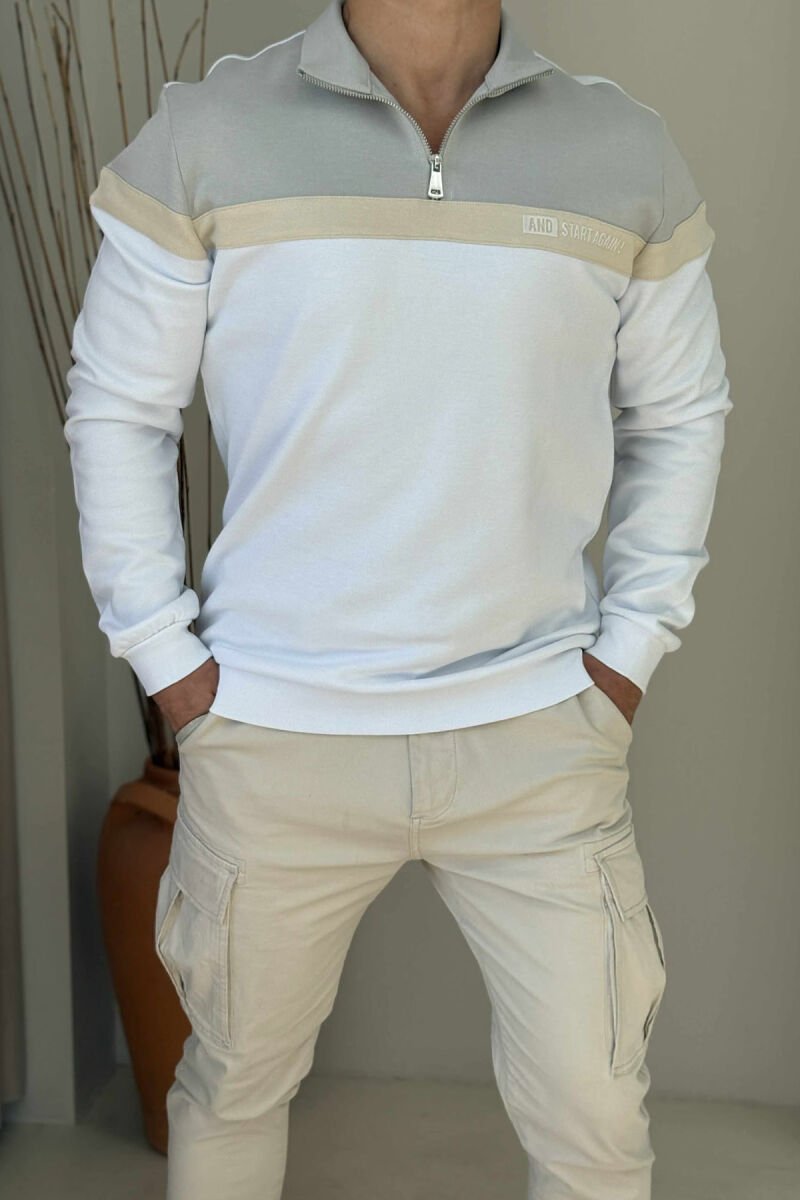 ZIPPER NECK SIMPLE MEN SWEATSHIRT WHITE-E BARDHE - 3