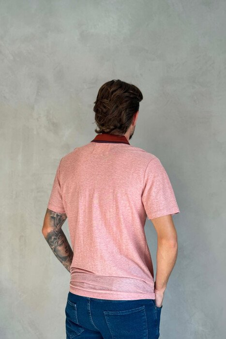 ZIPPER NECK SIMPLE MEN T-SHIRT POWDER/PUDER - 4