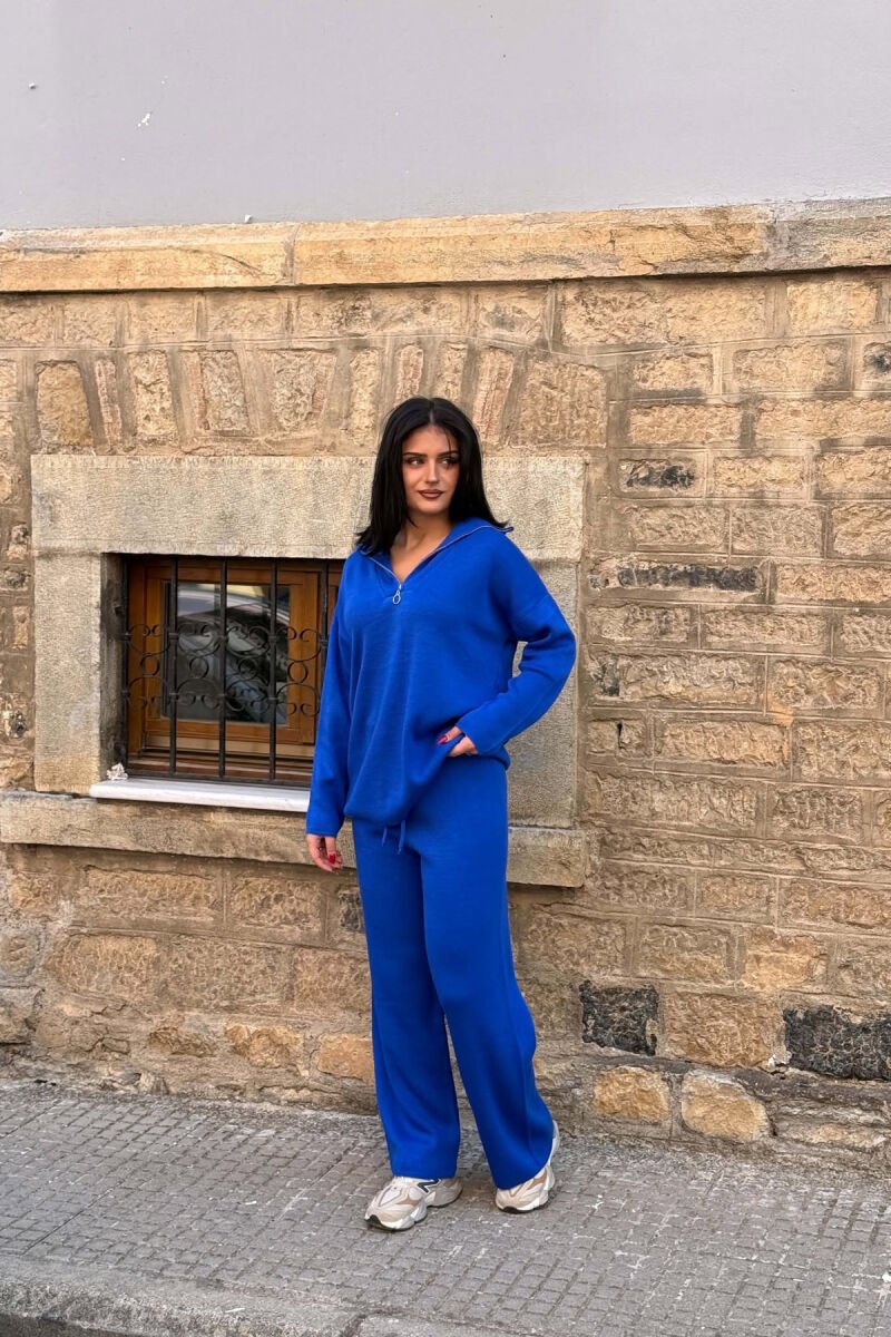 ZIPPER NECK SWEATER + TROUSERS WOMAN SET BLUE/BLU - 1