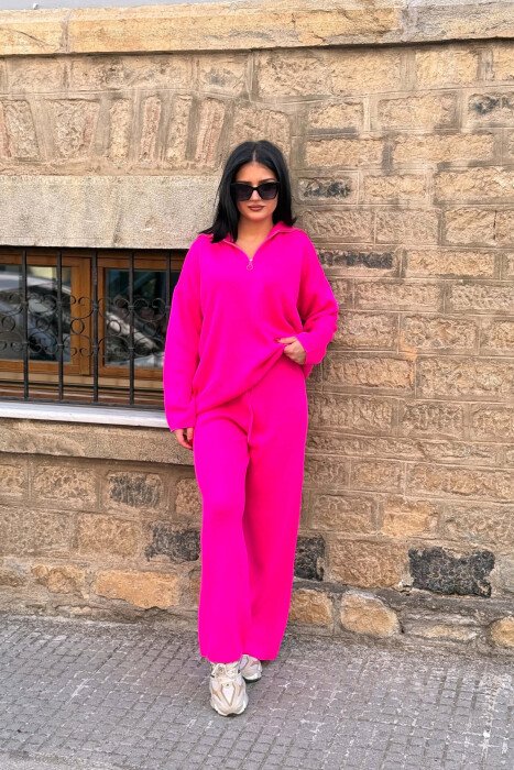 ZIPPER NECK SWEATER + TROUSERS WOMAN SET FUCHSIA/CIKLAMI 