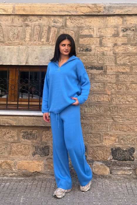 ZIPPER NECK SWEATER + TROUSERS WOMAN SET LIGHTBLUE/BZ - 3