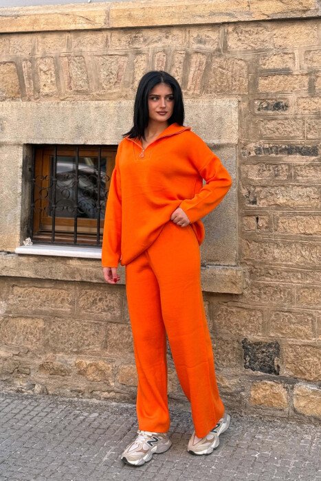 ZIPPER NECK SWEATER + TROUSERS WOMAN SET ORANGE/PORTOKALLI - 4