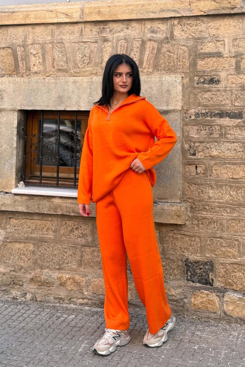 ZIPPER NECK SWEATER + TROUSERS WOMAN SET ORANGE/PORTOKALLI - 4