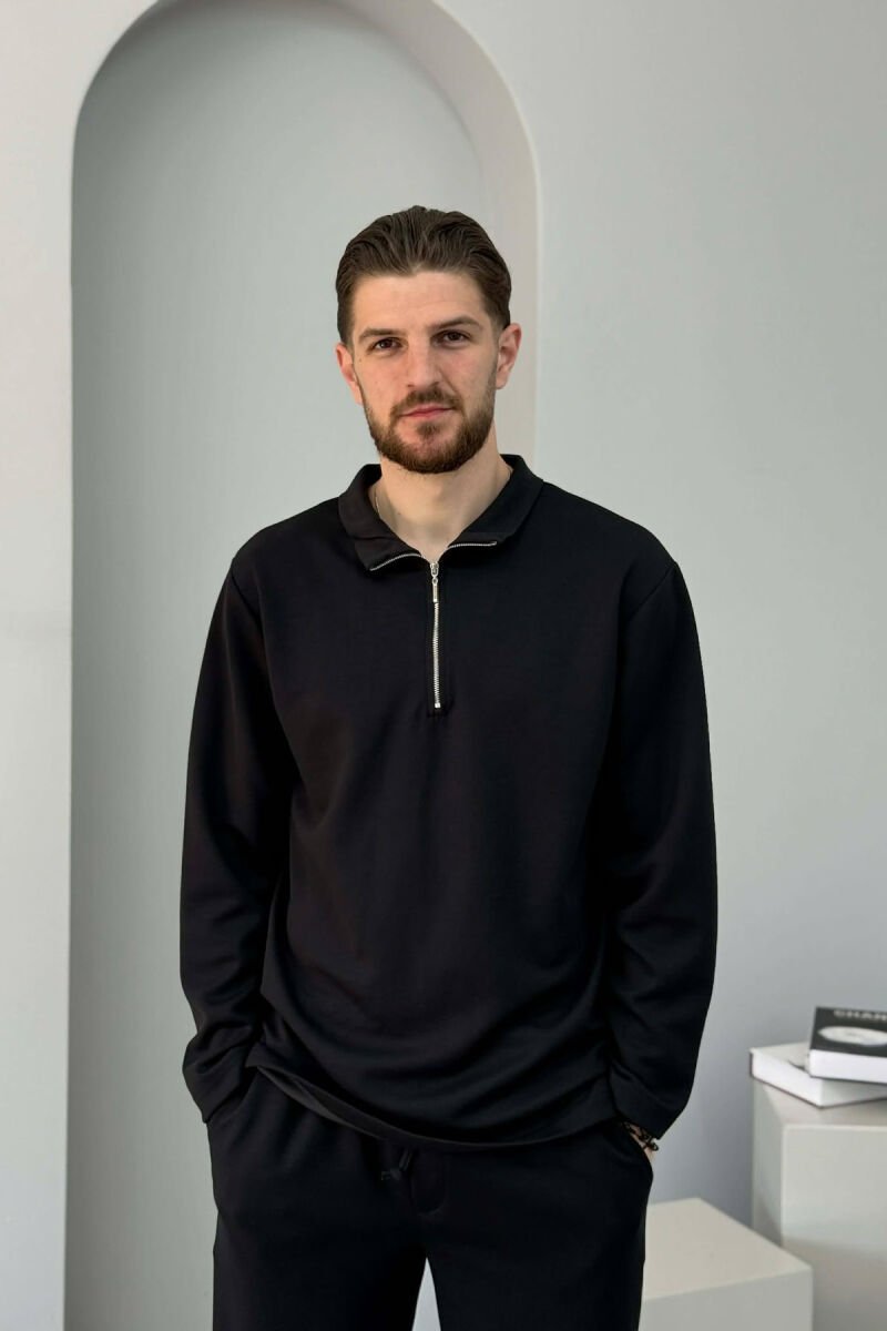 ZIPPER NECK SWEATSHIRT +SWEATPANTS MEN SET BLACK/ E ZEZE - 2