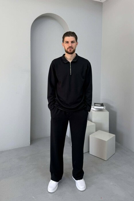 ZIPPER NECK SWEATSHIRT +SWEATPANTS MEN SET BLACK/ E ZEZE - KLAUDIO FASHION