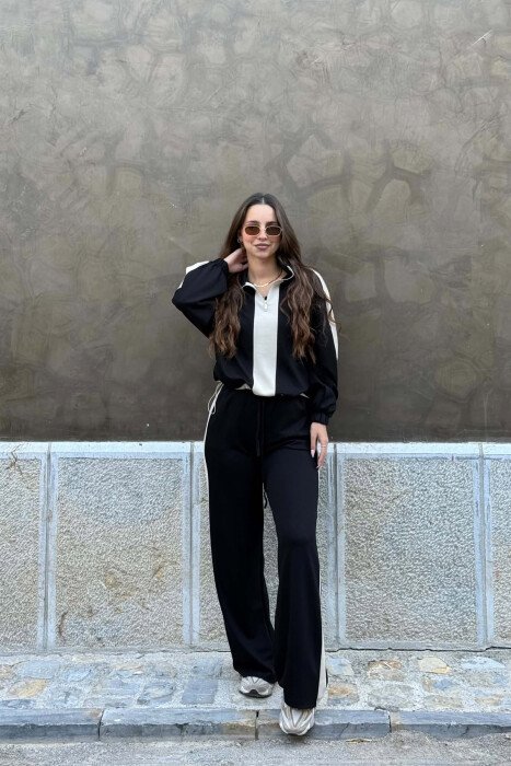 ZIPPER NECK SWEATSHIRT + SWEATPANTS WOMAN SET BLACK/ E ZEZE 