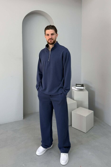 ZIPPER NECK SWEATSHIRT +SWEATPANTS MEN SET BLUE/BLU - 1
