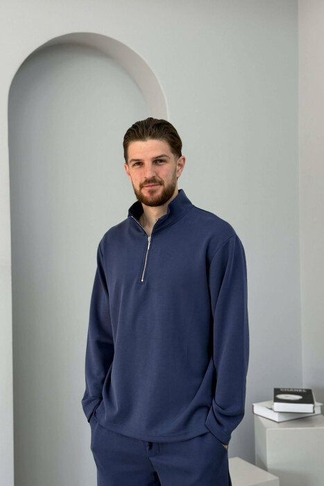 ZIPPER NECK SWEATSHIRT +SWEATPANTS MEN SET BLUE/BLU - 2