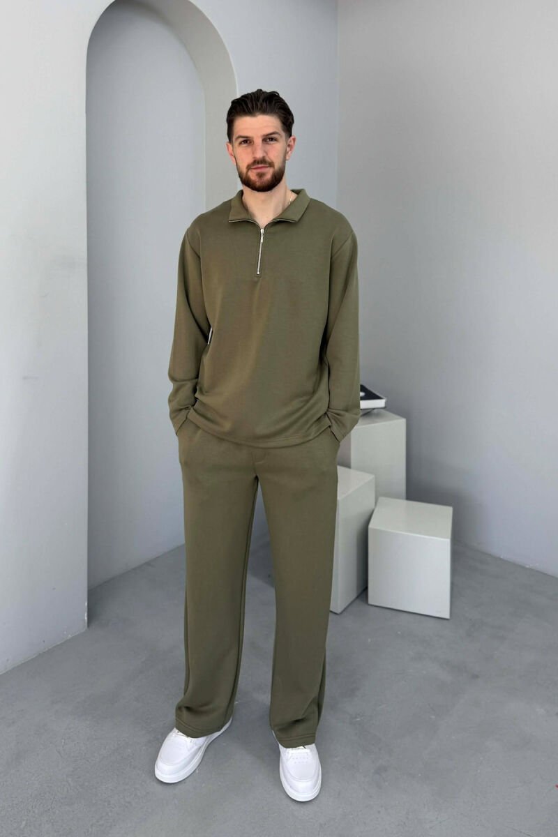ZIPPER NECK SWEATSHIRT +SWEATPANTS MEN SET OLIVE/ULLI - 1