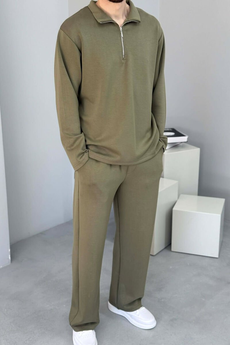 ZIPPER NECK SWEATSHIRT +SWEATPANTS MEN SET OLIVE/ULLI - 3