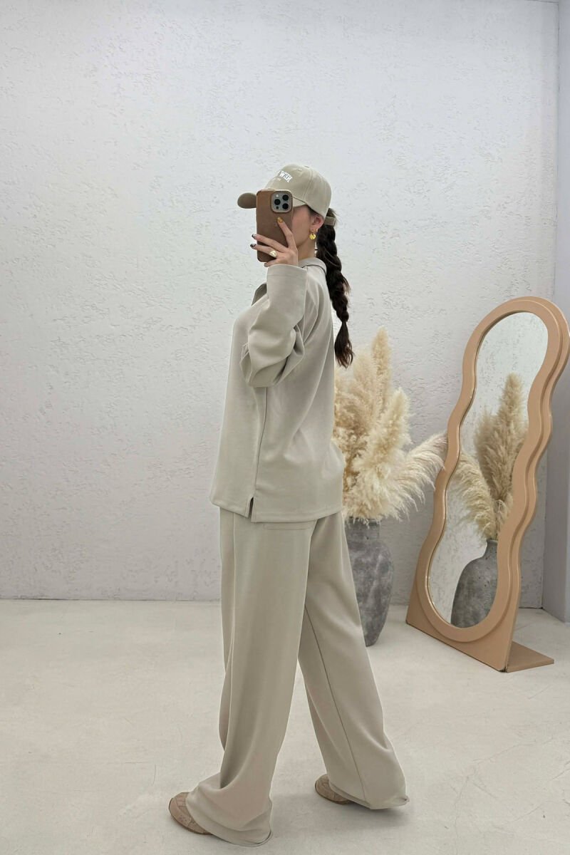 ZIPPER NECK SWEATSHIRT+ SWEATPANTS WOMEN SET BEIGE/BEZHE - 2