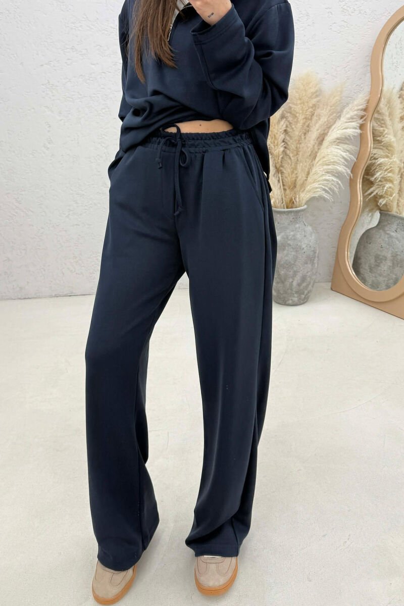 ZIPPER NECK SWEATSHIRT+ SWEATPANTS WOMEN SET DARK BLUE/BEE - 3
