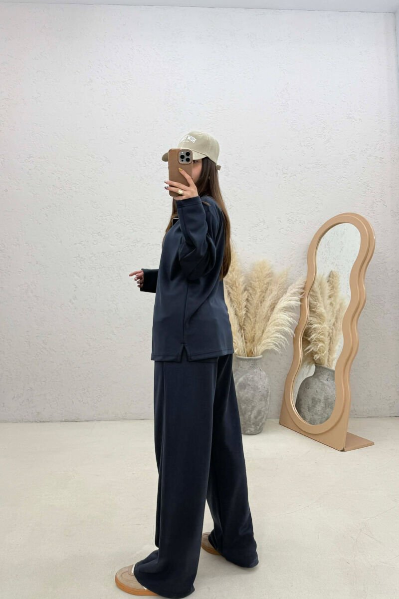 ZIPPER NECK SWEATSHIRT+ SWEATPANTS WOMEN SET DARK BLUE/BEE - 4