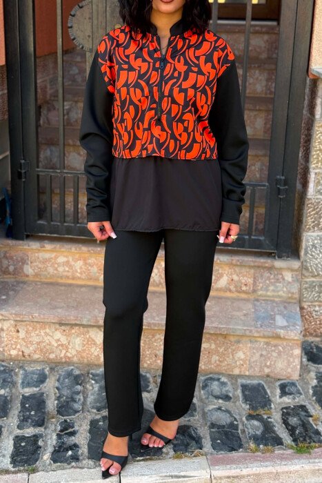 ZIPPER NECK SWEATSHIRT + TROUSERS WOMAN SET BLACK+ORANGE/ZEPO - 2