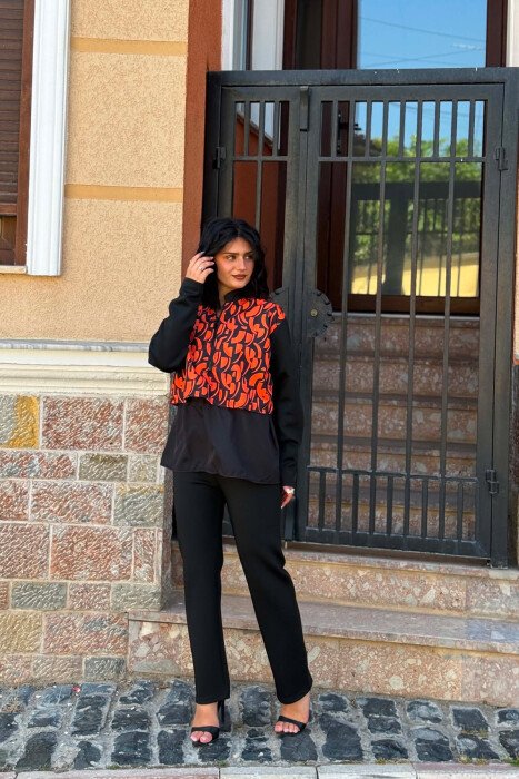 ZIPPER NECK SWEATSHIRT + TROUSERS WOMAN SET BLACK+ORANGE/ZEPO - 3