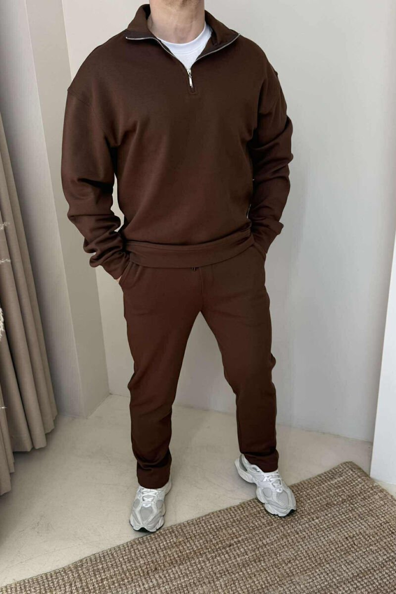 ZIPPER NECK SWEATSHIRT+SWEATPANTS MEN SET BROWN/KAFE SWEATSUIT