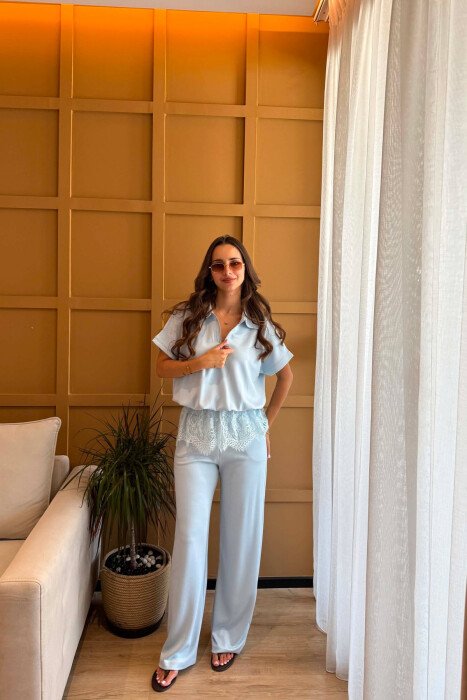 ZIPPER NECK T-SHIRT + TROUSERS WOMAN SET BABY BLUE/BLU BY - KLAUDIO FASHION