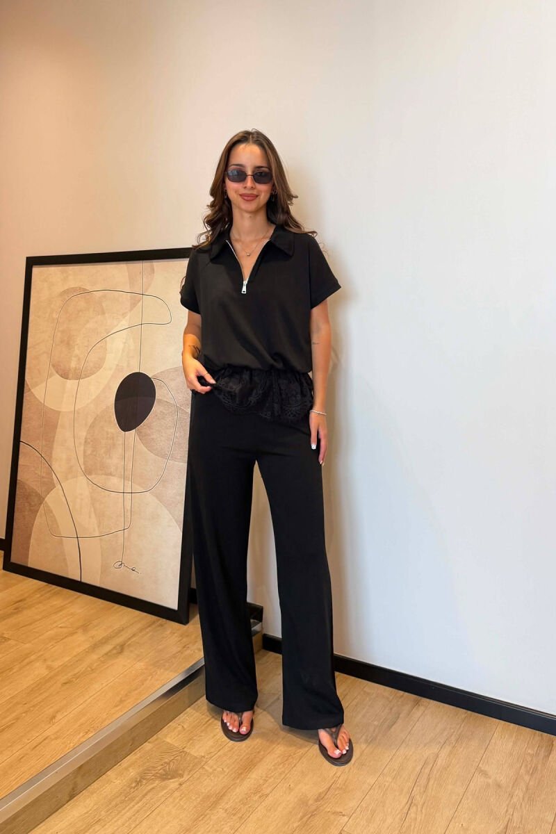 ZIPPER NECK T-SHIRT + TROUSERS WOMAN SET BLACK/ E ZEZE - 3