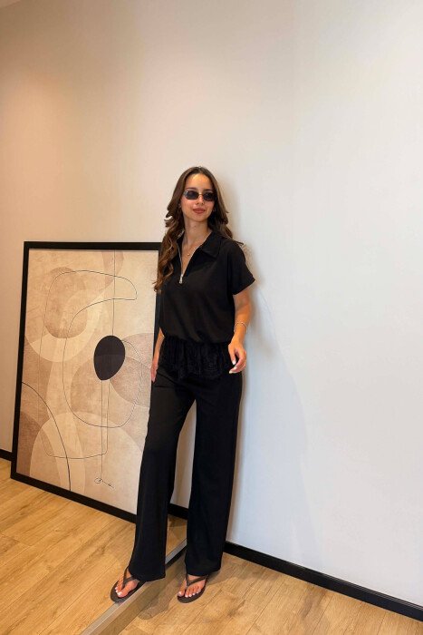 ZIPPER NECK T-SHIRT + TROUSERS WOMAN SET BLACK/ E ZEZE - 7