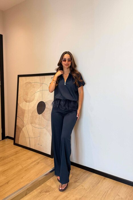 ZIPPER NECK T-SHIRT + TROUSERS WOMAN SET BLUE/BLU - 5