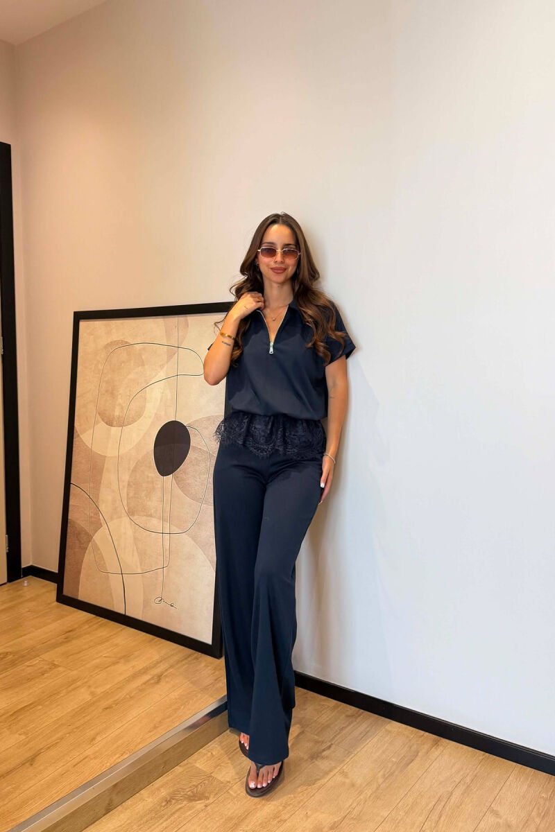 ZIPPER NECK T-SHIRT + TROUSERS WOMAN SET BLUE/BLU - 5