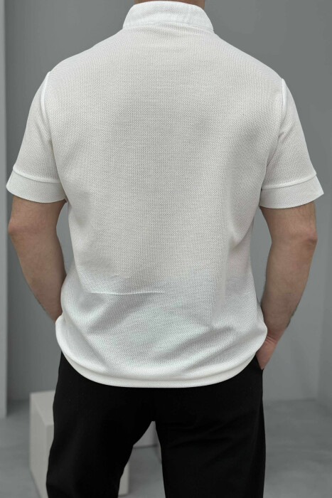ZIPPER NECK TEXTURED MEN T-SHIRT CREAM/KREM - 2