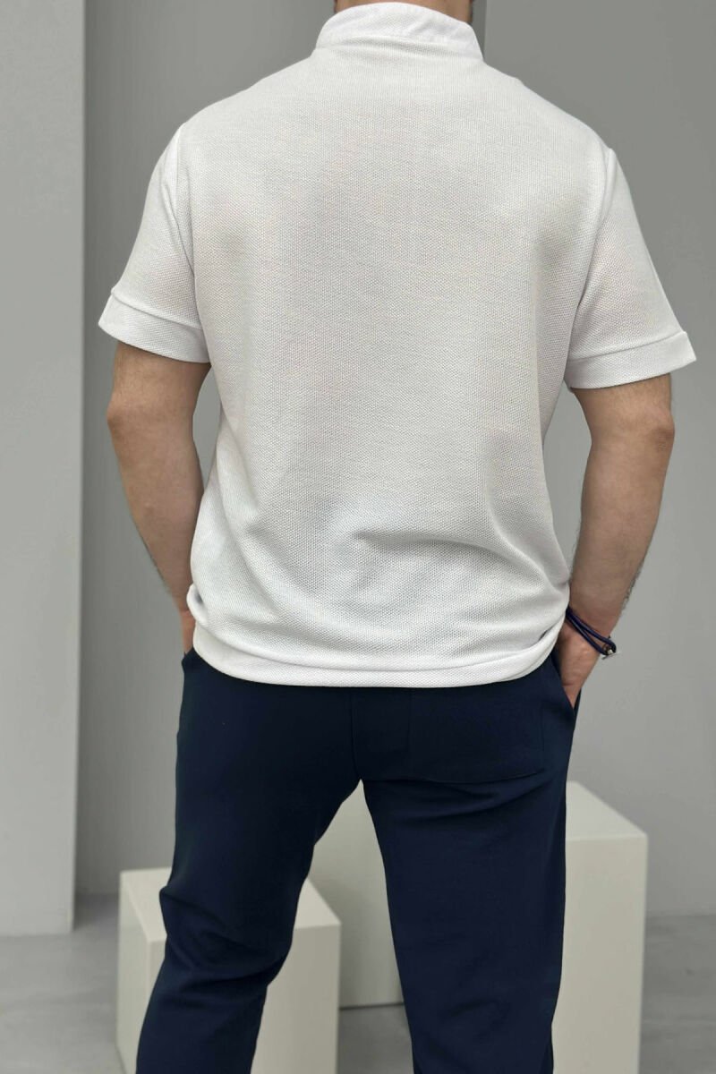 ZIPPER NECK TEXTURED MEN T-SHIRT WHITE-E BARDHE - 2