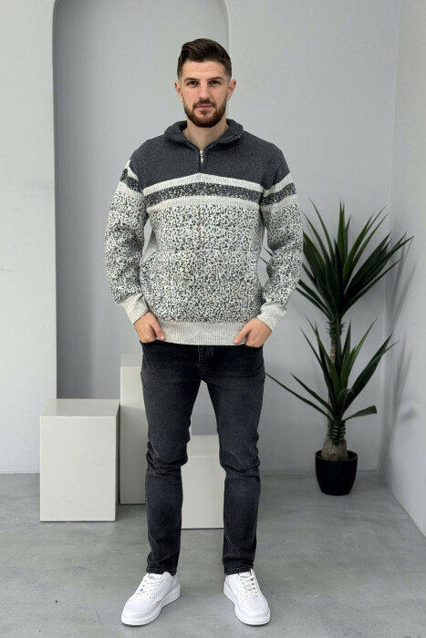 ZIPPER NECK TWO COLORS MEN SWEATER GREY/GRI - 2