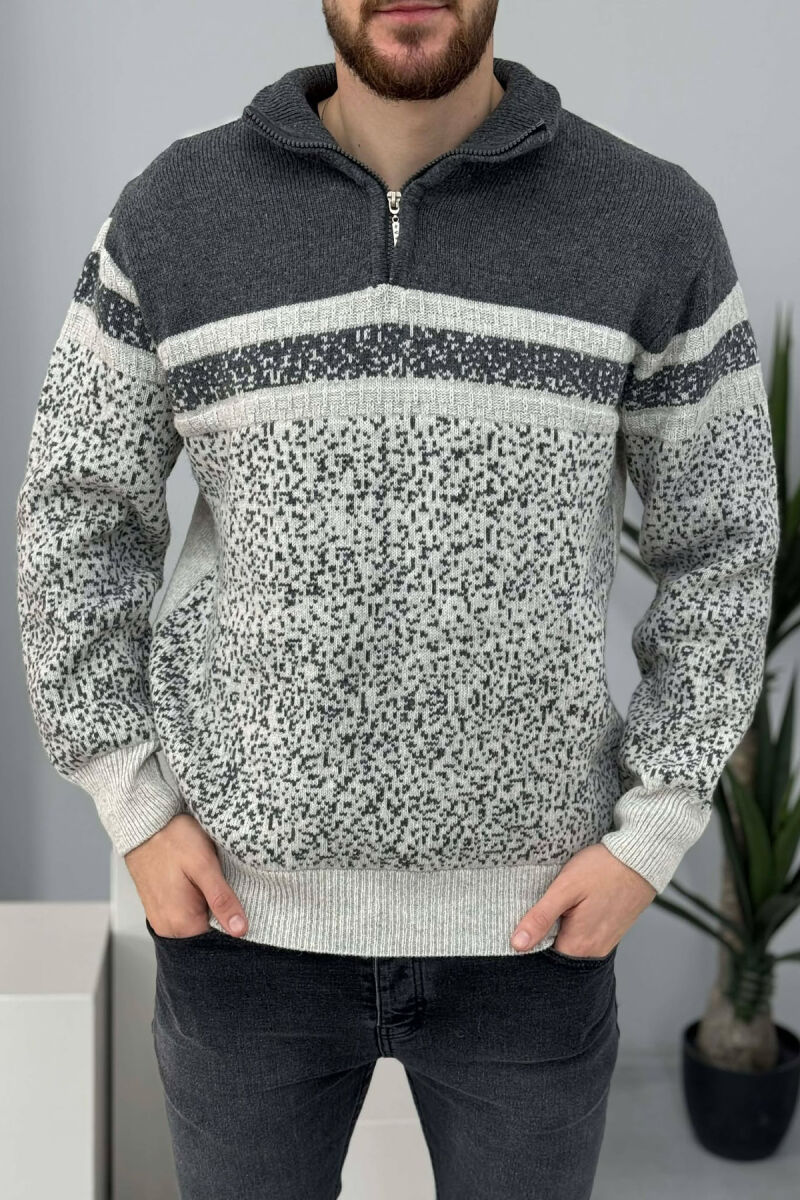 ZIPPER NECK TWO COLORS MEN SWEATER GREY/GRI - 1