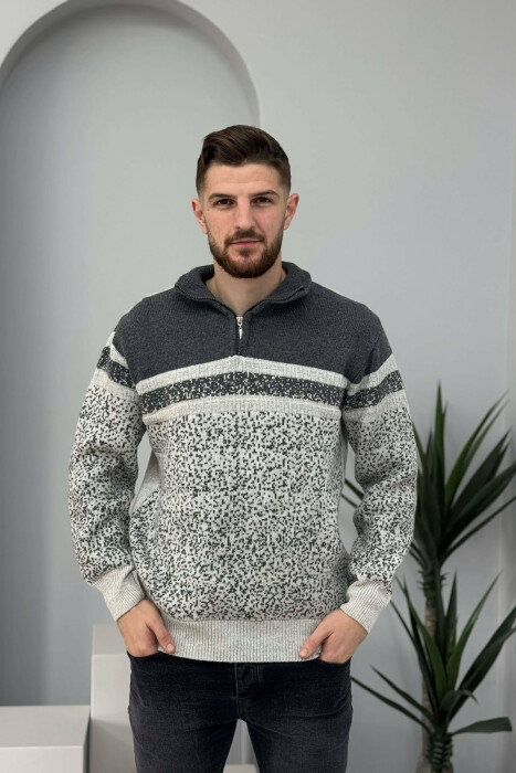 ZIPPER NECK TWO COLORS MEN SWEATER GREY/GRI - 3